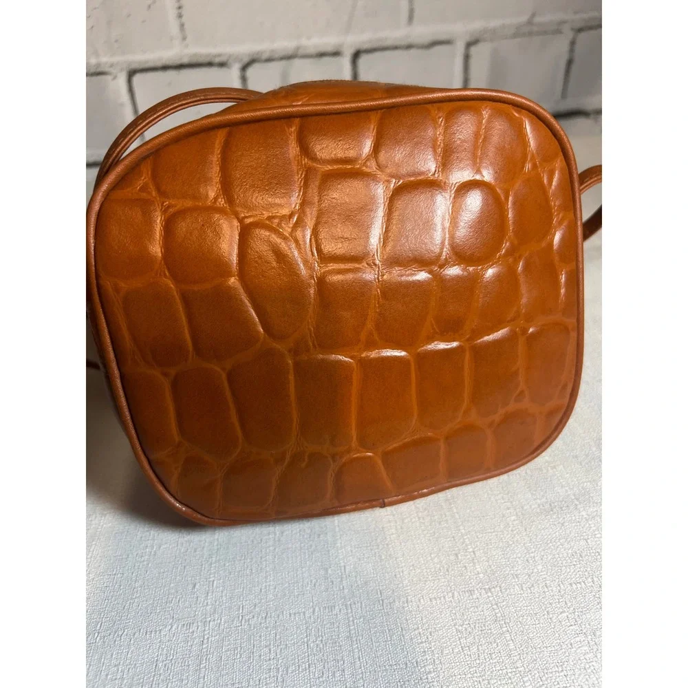 Dover Brown Croc Embossed Travel Vanity Case Crossbody Bag with Mirror Cognac